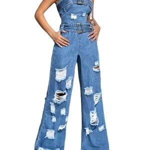 NWOT Distressed Denim JEAN Jumpsuit